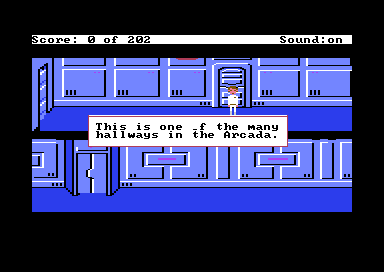 Space Quest I on the Commodore 64 with a high-resolution DOS-style room-description window