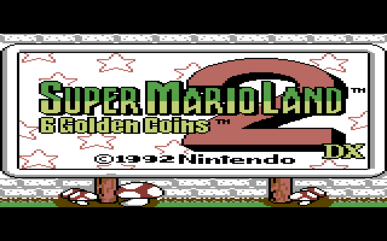 Super Mario Land 2 DX displayed by GBVM