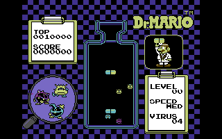 Dr. Mario running in NESVM on a Commodore 64