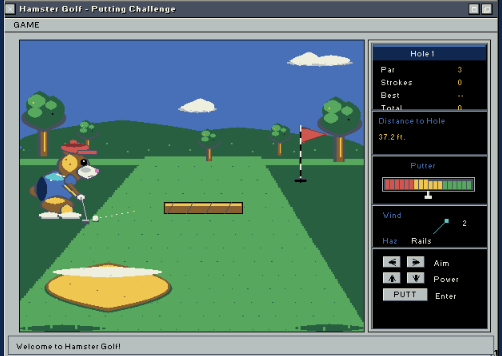Hamster Golf putting challenge running in HamsterOS